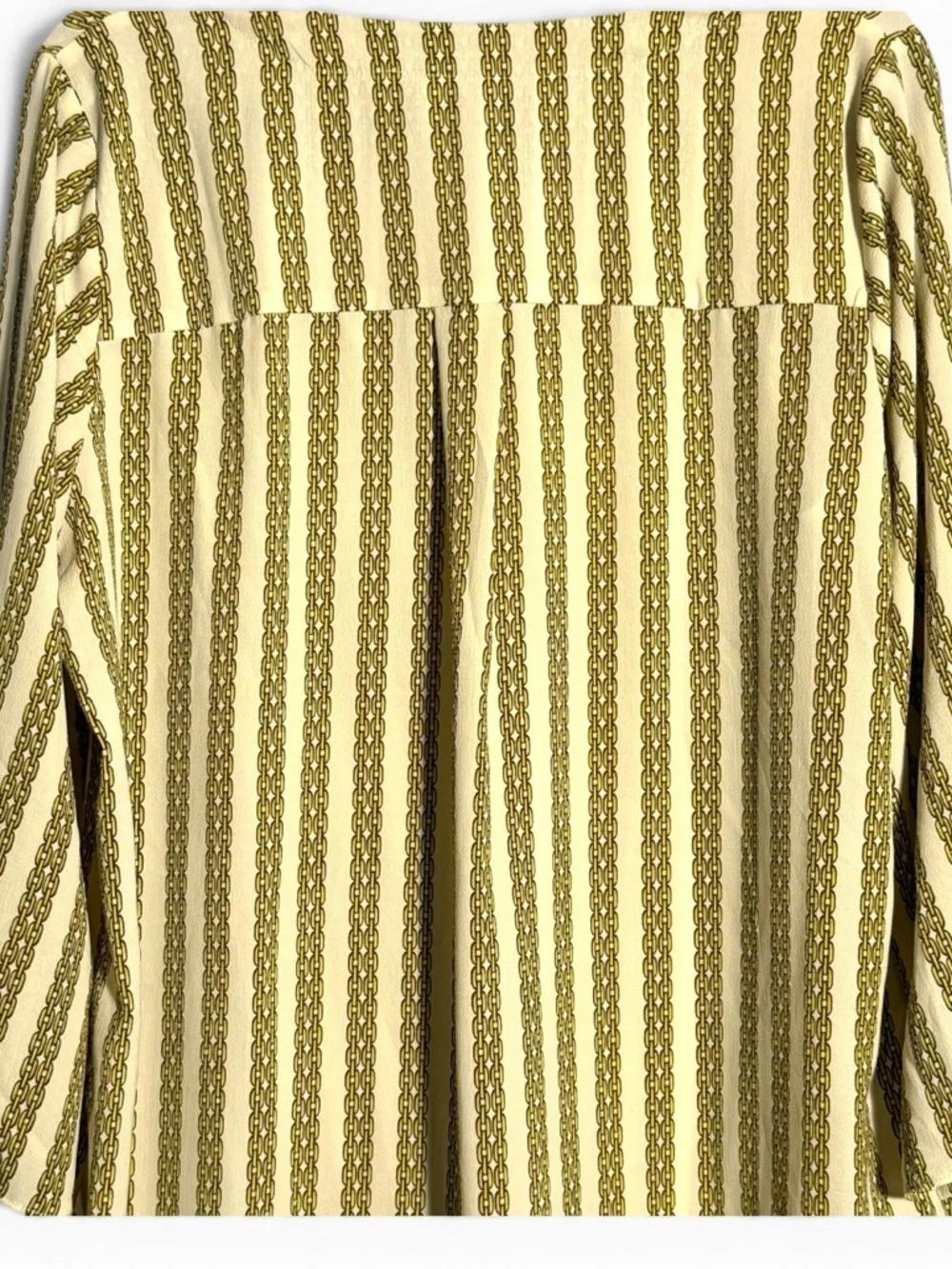 Michael Kors Chain Print Blouse 1X Gold Cream Tie Sleeve V Neck Top - Picture 6 of 9